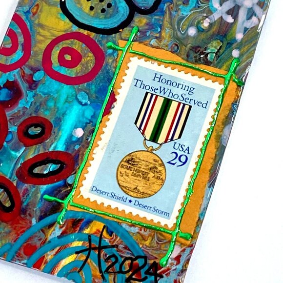 ACEO Original Mixed Media Art Vintage 1991 US Postage Stamp ATC - Picture 2 of 3